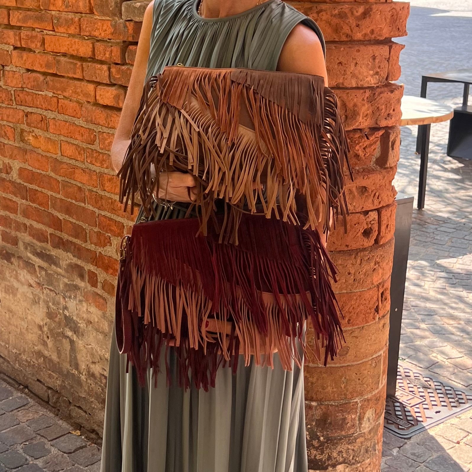 Borsa a busta con frange